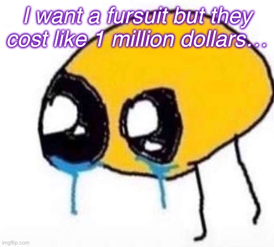 … | I want a fursuit but they cost like 1 million dollars… | image tagged in cursed crying emoji | made w/ Imgflip meme maker