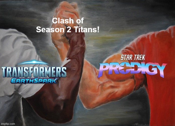 Season 2 between Trekkies and Maccadams unite! | Clash of Season 2 Titans! | image tagged in memes,epic handshake,star trek,transformers,nickelodeon | made w/ Imgflip meme maker