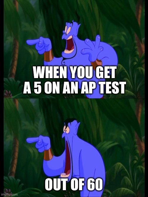 Run roh | WHEN YOU GET A 5 ON AN AP TEST; OUT OF 60 | image tagged in aladdin surprised genie jaw drop | made w/ Imgflip meme maker