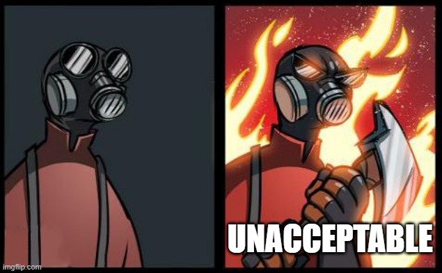 Angry pyro | UNACCEPTABLE | image tagged in angry pyro | made w/ Imgflip meme maker