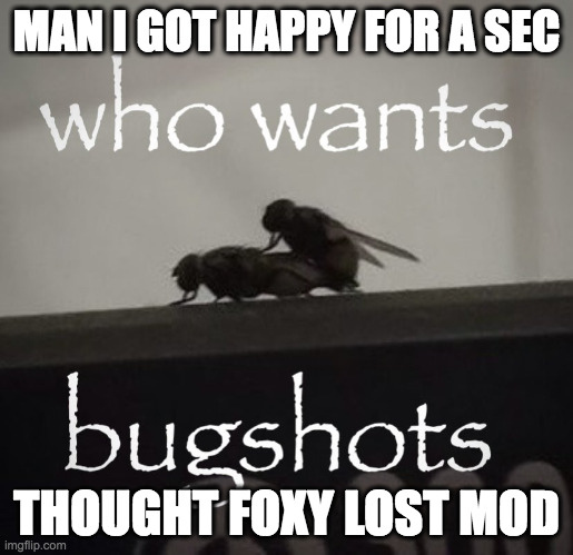 womp | MAN I GOT HAPPY FOR A SEC; THOUGHT FOXY LOST MOD | image tagged in who wants bugshots | made w/ Imgflip meme maker