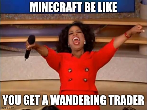 uuuuhhhhhhh make them useful | MINECRAFT BE LIKE; YOU GET A WANDERING TRADER | image tagged in memes,oprah you get a | made w/ Imgflip meme maker