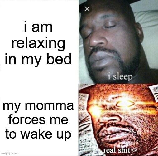 I Sleep to Real Sh*t | i am relaxing in my bed; my momma forces me to wake up | image tagged in memes,sleeping shaq | made w/ Imgflip meme maker