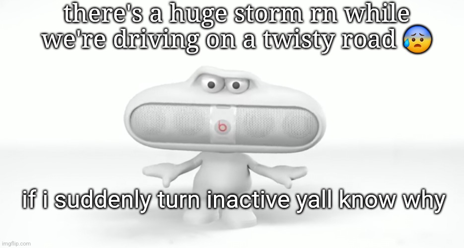 "kys!" | there's a huge storm rn while we're driving on a twisty road 😰; if i suddenly turn inactive yall know why | image tagged in kys | made w/ Imgflip meme maker