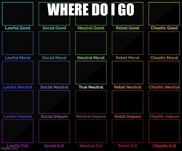 5x5 Alignment Chart | WHERE DO I GO | image tagged in 5x5 alignment chart | made w/ Imgflip meme maker