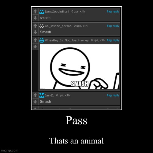 Pass | Thats an animal | image tagged in funny,demotivationals | made w/ Imgflip demotivational maker