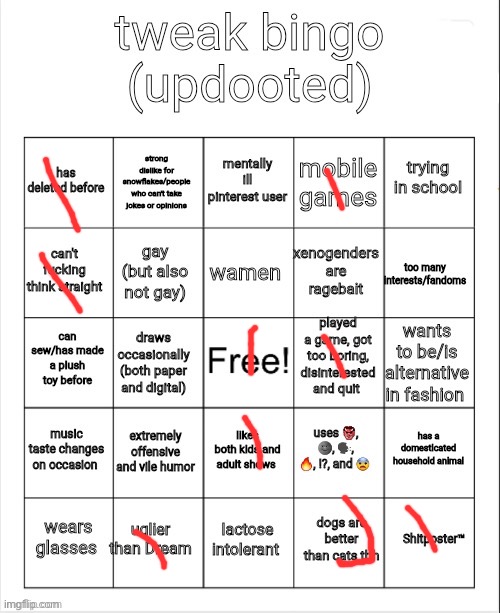 tweak bingo | image tagged in tweak bingo | made w/ Imgflip meme maker