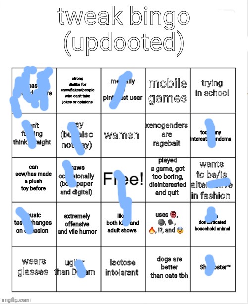 tweak bingo | image tagged in tweak bingo | made w/ Imgflip meme maker