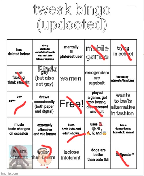 tweak bingo | Kinda | image tagged in tweak bingo | made w/ Imgflip meme maker