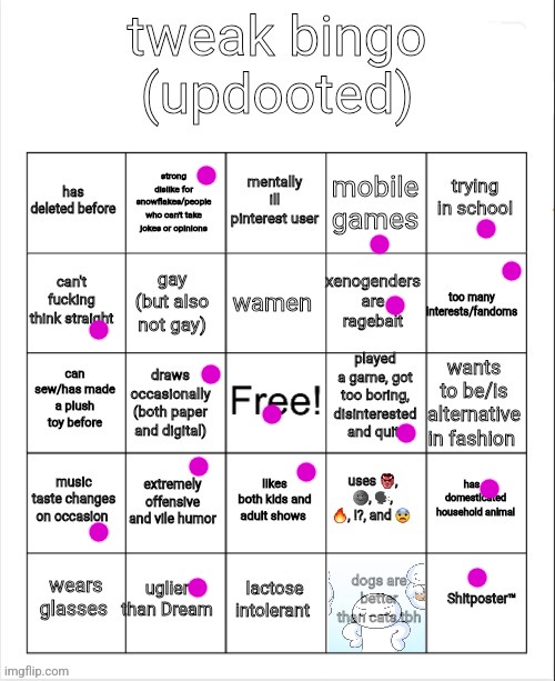I hope at least 1 person gets the reference | image tagged in tweak bingo | made w/ Imgflip meme maker