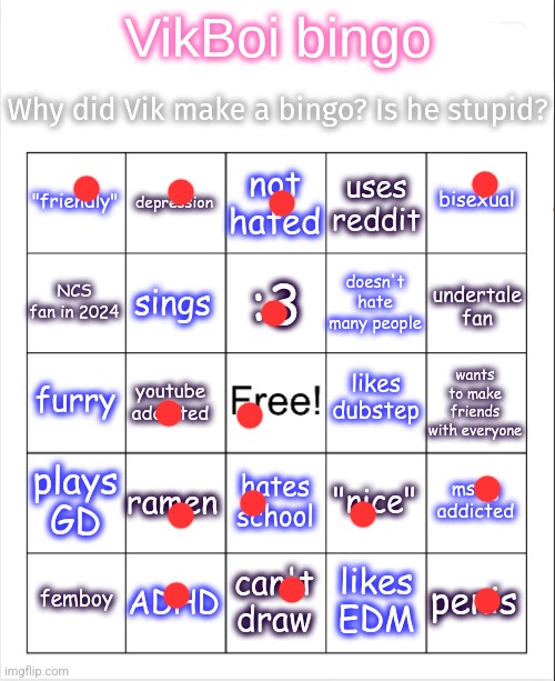 Vik bingo | image tagged in vikboi bingo | made w/ Imgflip meme maker