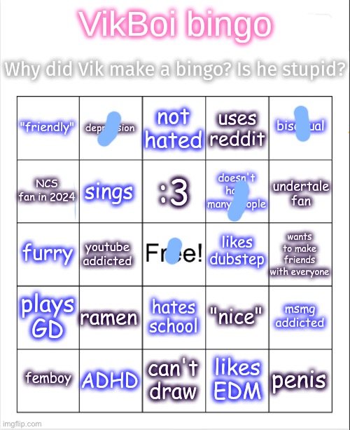 VikBoi bingo | image tagged in vikboi bingo | made w/ Imgflip meme maker