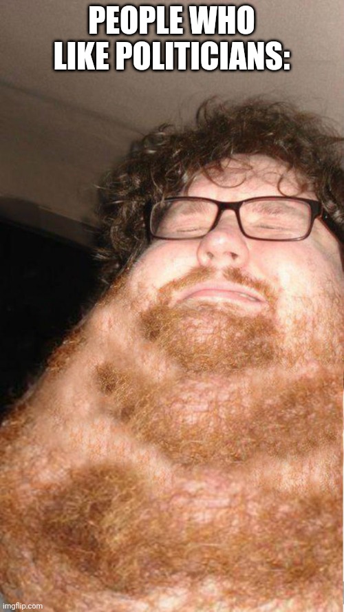 obese neckbearded dude | PEOPLE WHO LIKE POLITICIANS: | image tagged in obese neckbearded dude | made w/ Imgflip meme maker