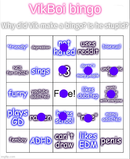 Vik bingo | image tagged in vikboi bingo | made w/ Imgflip meme maker
