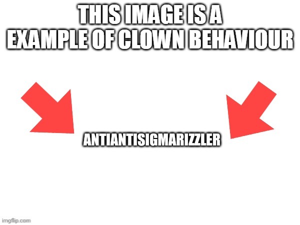 This image is a example of clown behaviour | ANTIANTISIGMARIZZLER | image tagged in this image is a example of clown behaviour | made w/ Imgflip meme maker