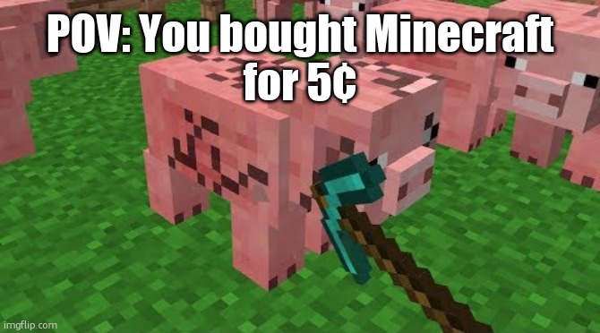 Cursed Pig | POV: You bought Minecraft
for 5¢ | image tagged in cursed pig | made w/ Imgflip meme maker