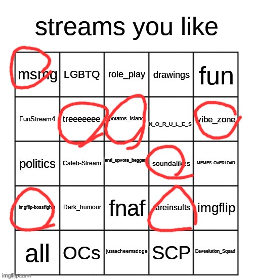 streams you like bingo | image tagged in streams you like bingo | made w/ Imgflip meme maker