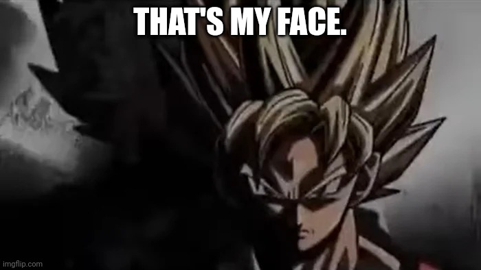 Goku Staring | THAT'S MY FACE. | image tagged in goku staring | made w/ Imgflip meme maker