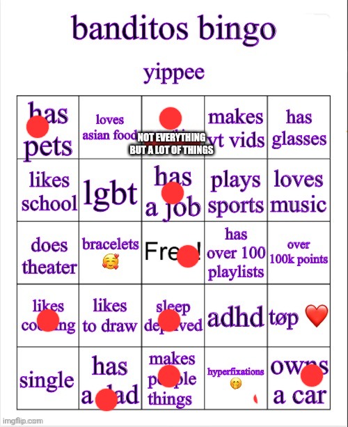 banditos bingo | NOT EVERYTHING BUT A LOT OF THINGS | image tagged in banditos bingo | made w/ Imgflip meme maker