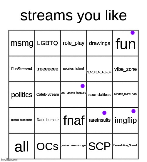 streams you like bingo | image tagged in streams you like bingo | made w/ Imgflip meme maker