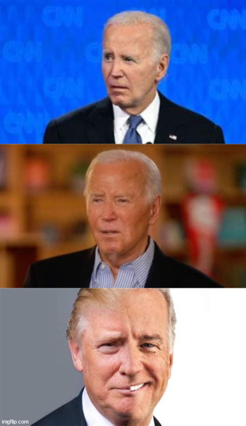 Biden's transforming! | image tagged in morphing maganess,joe trump,orange face,paleface politian,half and half,maga maddness | made w/ Imgflip meme maker