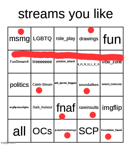 i dont hate lgbtq but i dont like it, im just neutral with it | image tagged in streams you like bingo | made w/ Imgflip meme maker