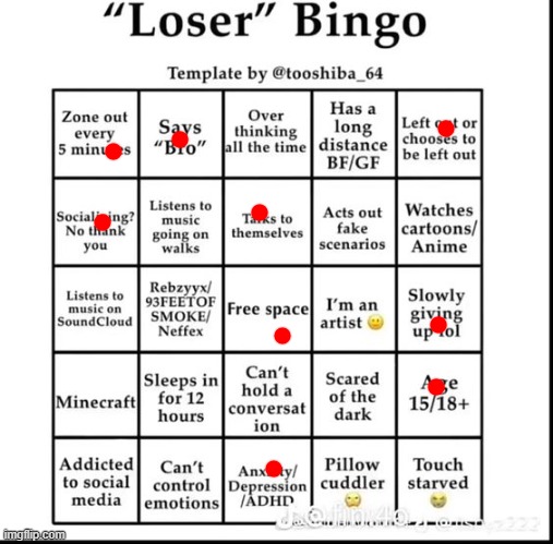 loser bingo | image tagged in loser bingo | made w/ Imgflip meme maker
