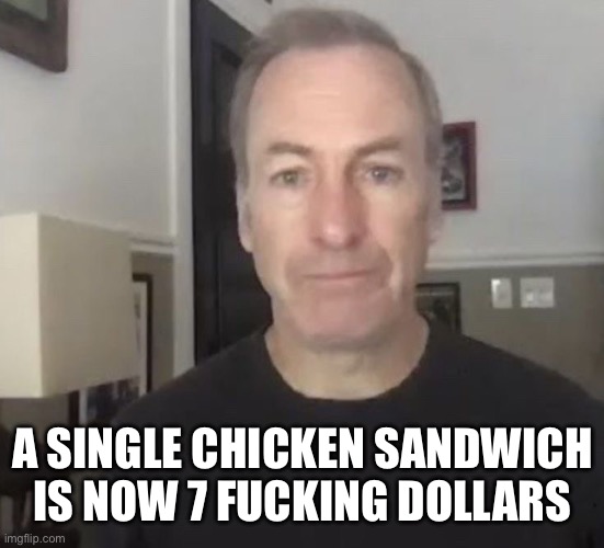 i fucking cant with this place | A SINGLE CHICKEN SANDWICH IS NOW 7 FUCKING DOLLARS | image tagged in erm okay | made w/ Imgflip meme maker
