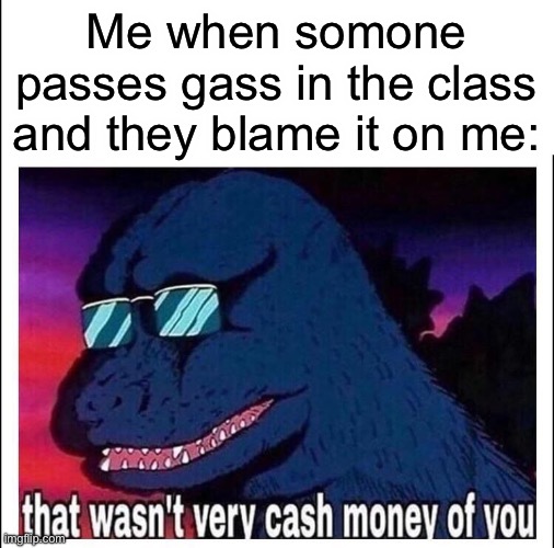 Litteraly happed durring summer school yesterday | Me when somone passes gass in the class and they blame it on me: | image tagged in that wasn t very cash money | made w/ Imgflip meme maker