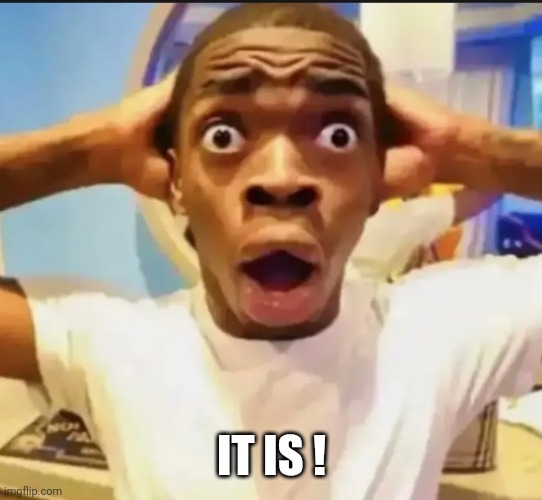 Surprised Black Guy | IT IS ! | image tagged in surprised black guy | made w/ Imgflip meme maker