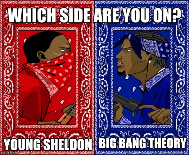 WHICH SIDE ARE YOU ON? | YOUNG SHELDON; BIG BANG THEORY | image tagged in which side are you on | made w/ Imgflip meme maker