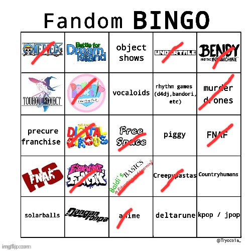 Fandom bingo | image tagged in fandom bingo | made w/ Imgflip meme maker