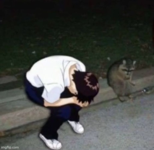 shinj crying with his raccoon homie | image tagged in shinj crying with his raccoon homie | made w/ Imgflip meme maker