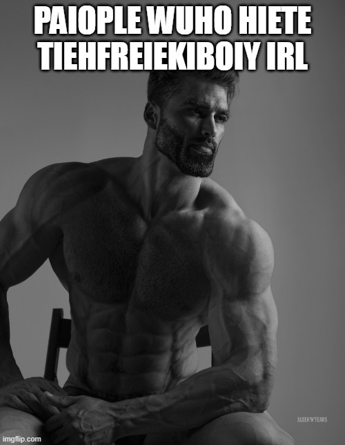 Giga Chad | PAIOPLE WUHO HIETE TIEHFREIEKIBOIY IRL | image tagged in giga chad | made w/ Imgflip meme maker