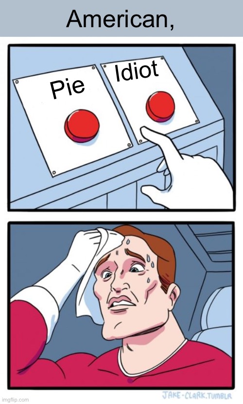 Two Buttons Meme | American, Pie; Idiot | image tagged in memes,two buttons | made w/ Imgflip meme maker