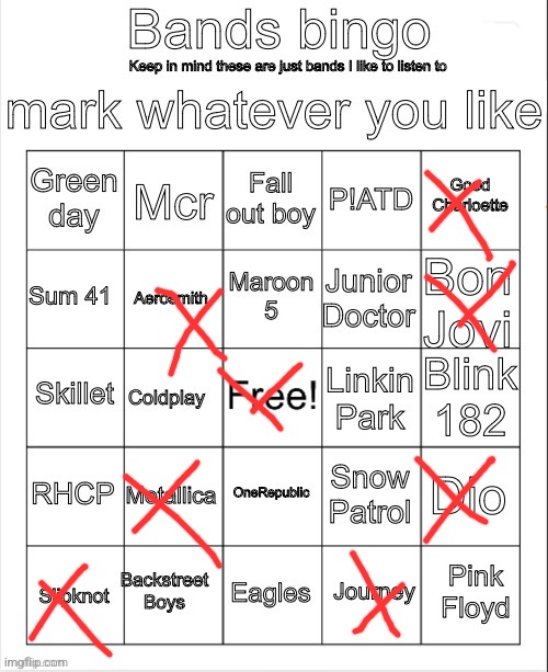 Bands Bingo | image tagged in bands bingo | made w/ Imgflip meme maker