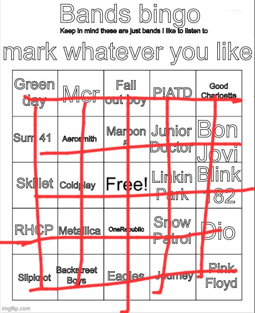 Almost like I made this bingo | image tagged in bands bingo | made w/ Imgflip meme maker