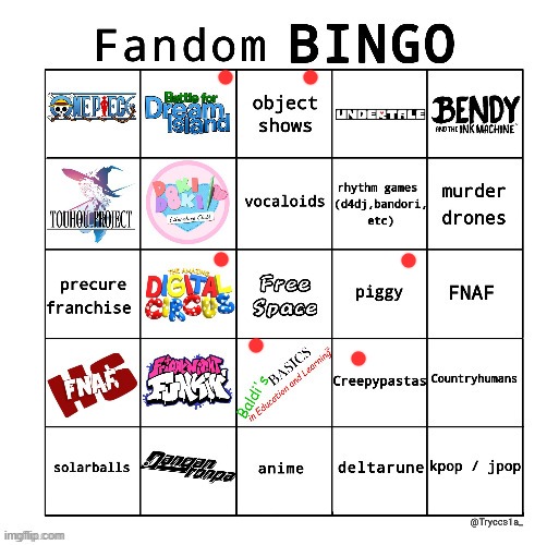 Fandom bingo | image tagged in fandom bingo | made w/ Imgflip meme maker