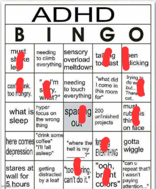 adhd bingo | image tagged in adhd bingo | made w/ Imgflip meme maker