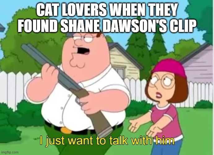 I just wanna talk to him | CAT LOVERS WHEN THEY FOUND SHANE DAWSON'S CLIP | image tagged in i just wanna talk to him | made w/ Imgflip meme maker