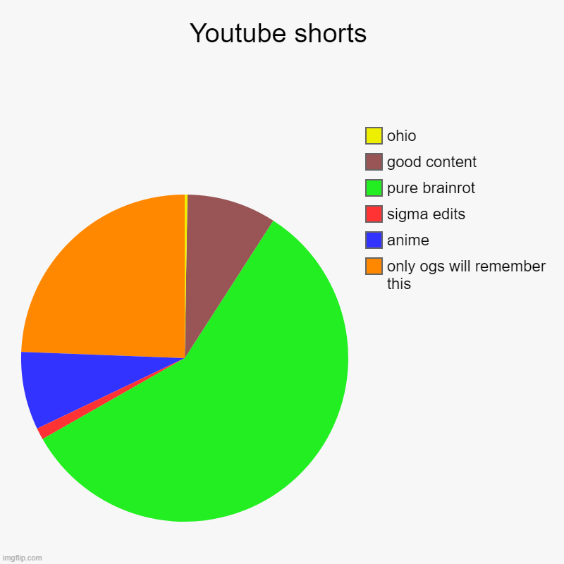 YT SHORTS IN 2024 | Youtube shorts | only ogs will remember this , anime, sigma edits, pure brainrot, good content, ohio | image tagged in charts,pie charts | made w/ Imgflip chart maker