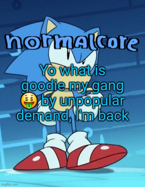 Random sonic template | Yo what is goodie my gang 🤑 by unpopular demand, I'm back | image tagged in random sonic template | made w/ Imgflip meme maker