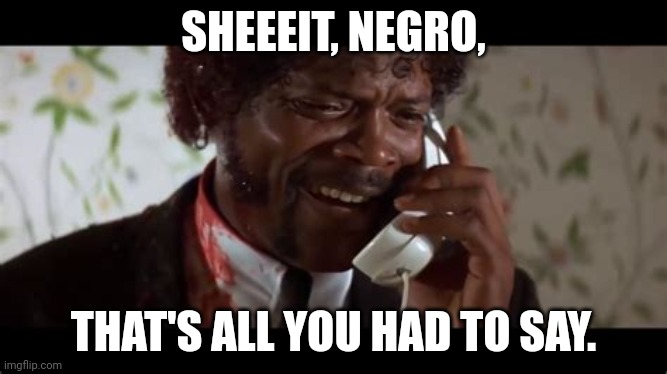 Samuel L Jackson | SHEEEIT, NEGRO, THAT'S ALL YOU HAD TO SAY. | image tagged in samuel l jackson | made w/ Imgflip meme maker