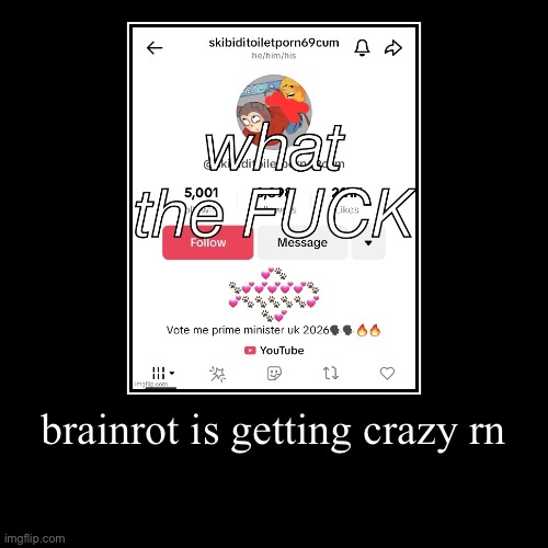 brainrot is getting crazy rn | | image tagged in funny,demotivationals | made w/ Imgflip demotivational maker