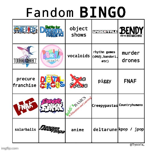 Fandom bingo | image tagged in fandom bingo | made w/ Imgflip meme maker