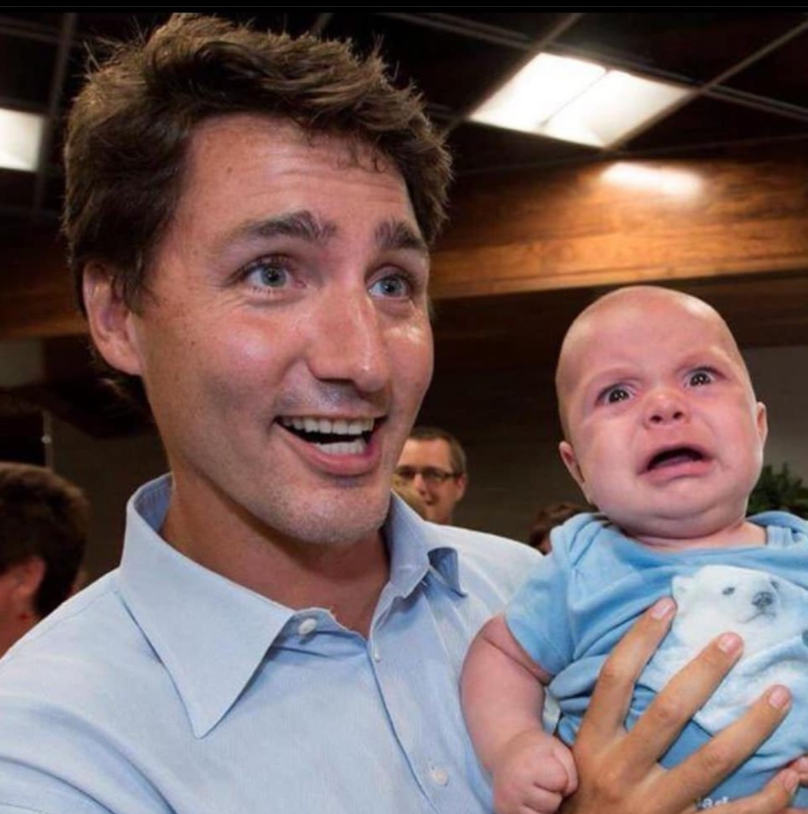 High Quality Trudeau scares baby Blank Meme Template