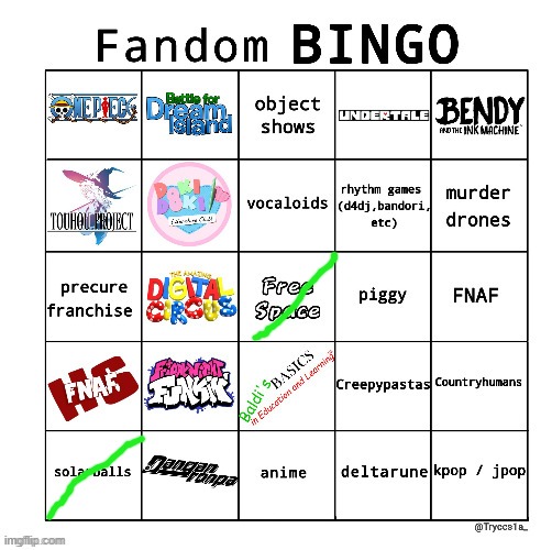 Fandom bingo | image tagged in fandom bingo | made w/ Imgflip meme maker