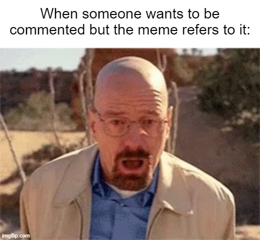 I want to be commented on a meme | When someone wants to be commented but the meme refers to it: | image tagged in walter white,memes,funny | made w/ Imgflip meme maker