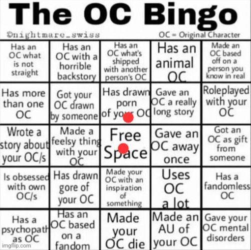 The OC bingo | image tagged in the oc bingo | made w/ Imgflip meme maker