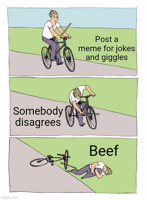 Sad Night For Me | Post a meme for jokes and giggles; Somebody disagrees; Beef | image tagged in memes,bike fall | made w/ Imgflip meme maker